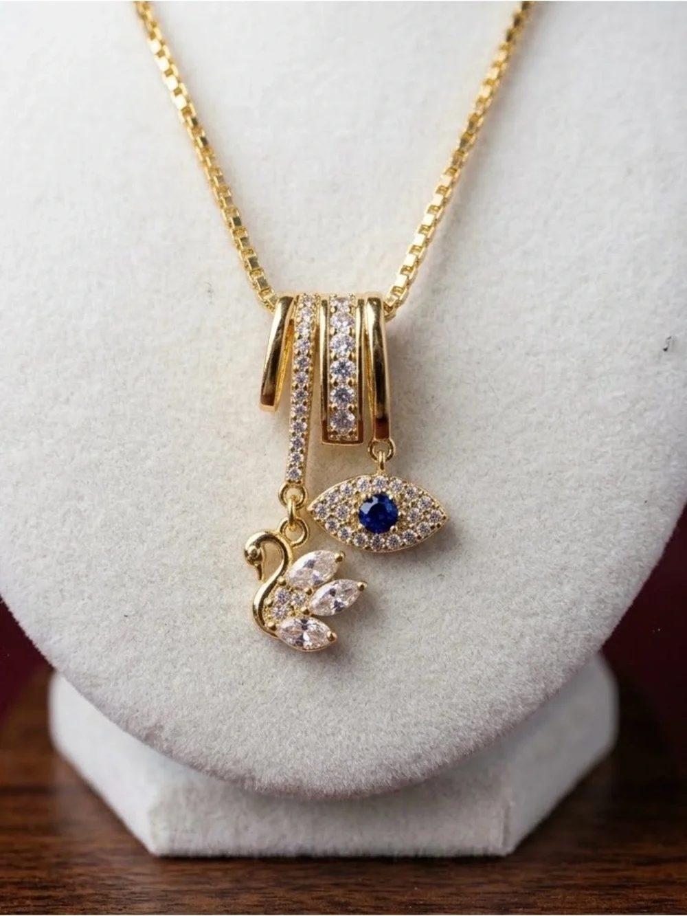 Adina Eden Gold Swan & Evil Eye Pendant Necklace With 18 Inch Chain - Picture 1 of 6